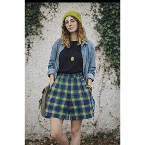 Vtg Plaid High Waisted Wide Leg Mom Shorts Baggy Small Wool Blend Indie Hipster